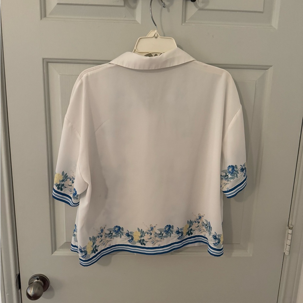 Abercrombie & Fitch Lightweight White Floral Collared Blouse size Large - Picture 8 of 11
